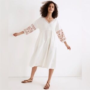 Madewell Embroidered Sleeve Popover Midi Dress Small